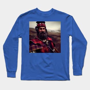 Scottish Highlander in Clan Tartan Long Sleeve T-Shirt